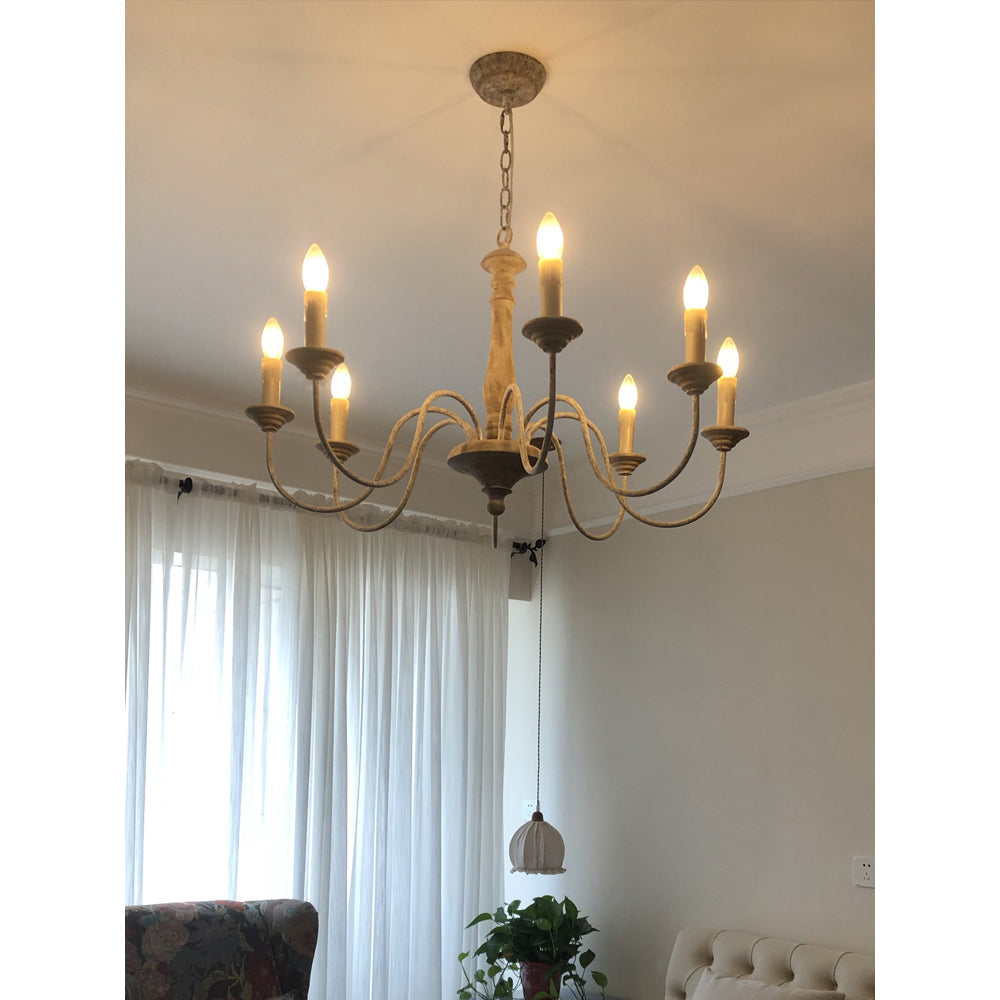 Penetrar Chandelier - Hand-Carved Distressed Wood & Iron Arm Light