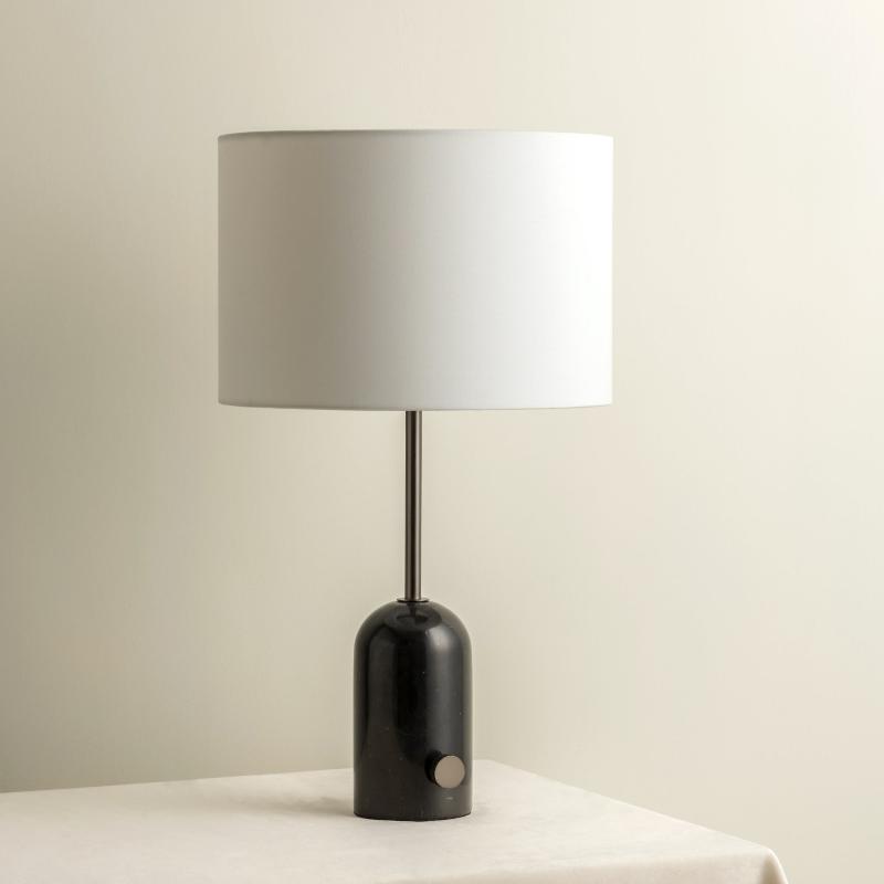 Penn Table Lamp - Black Marble Curved Body & Linen Drum Shade