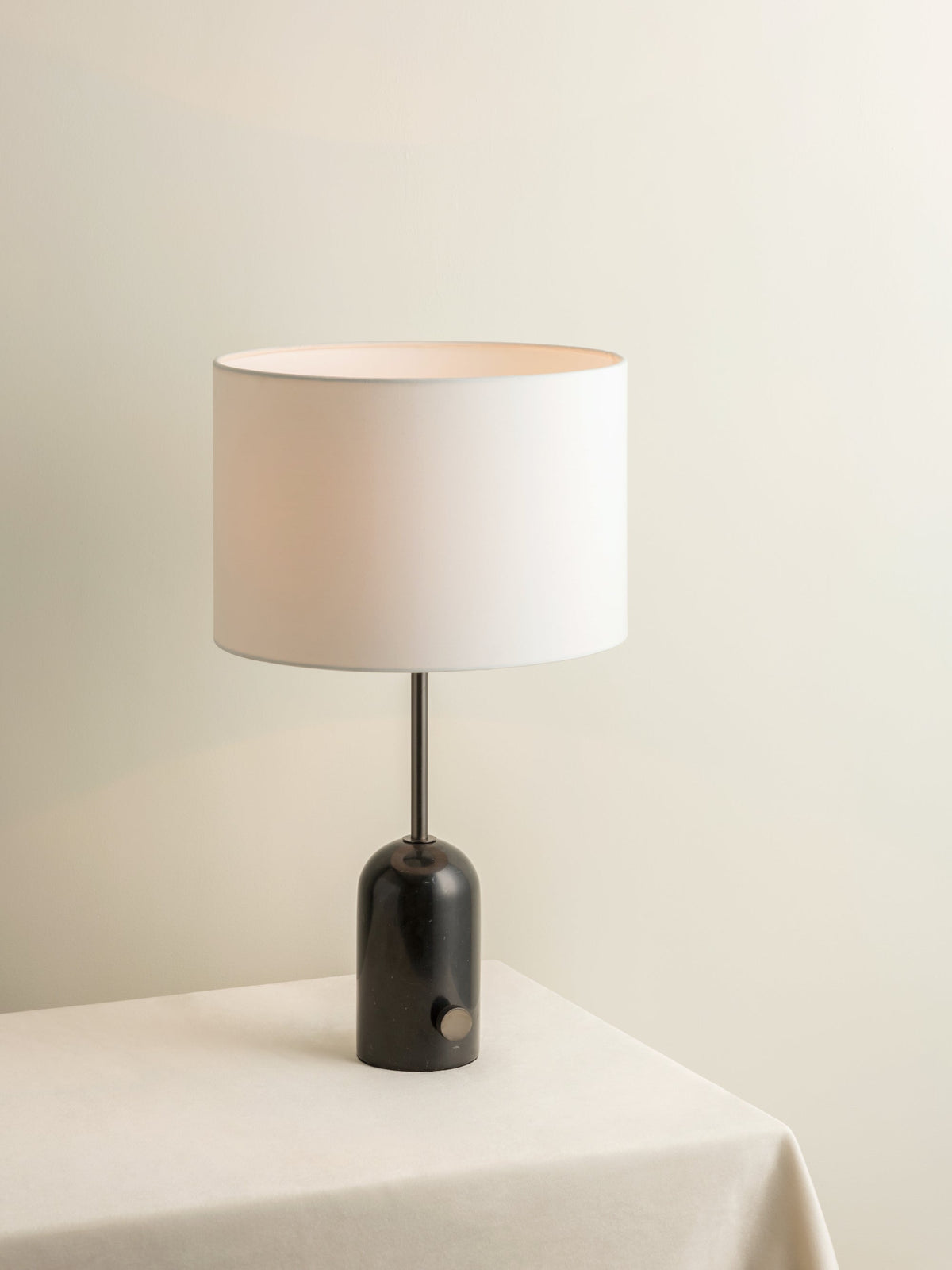 Penn Table Lamp - Black Marble Curved Body & Linen Drum Shade