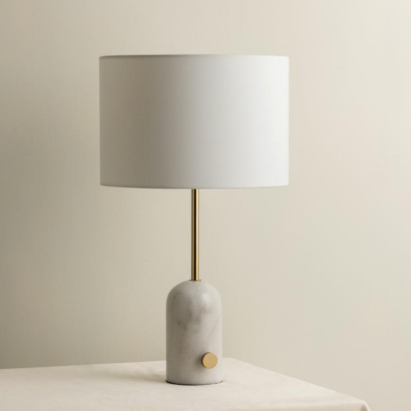 Penn Table Lamp - Black Marble Curved Body & Linen Drum Shade