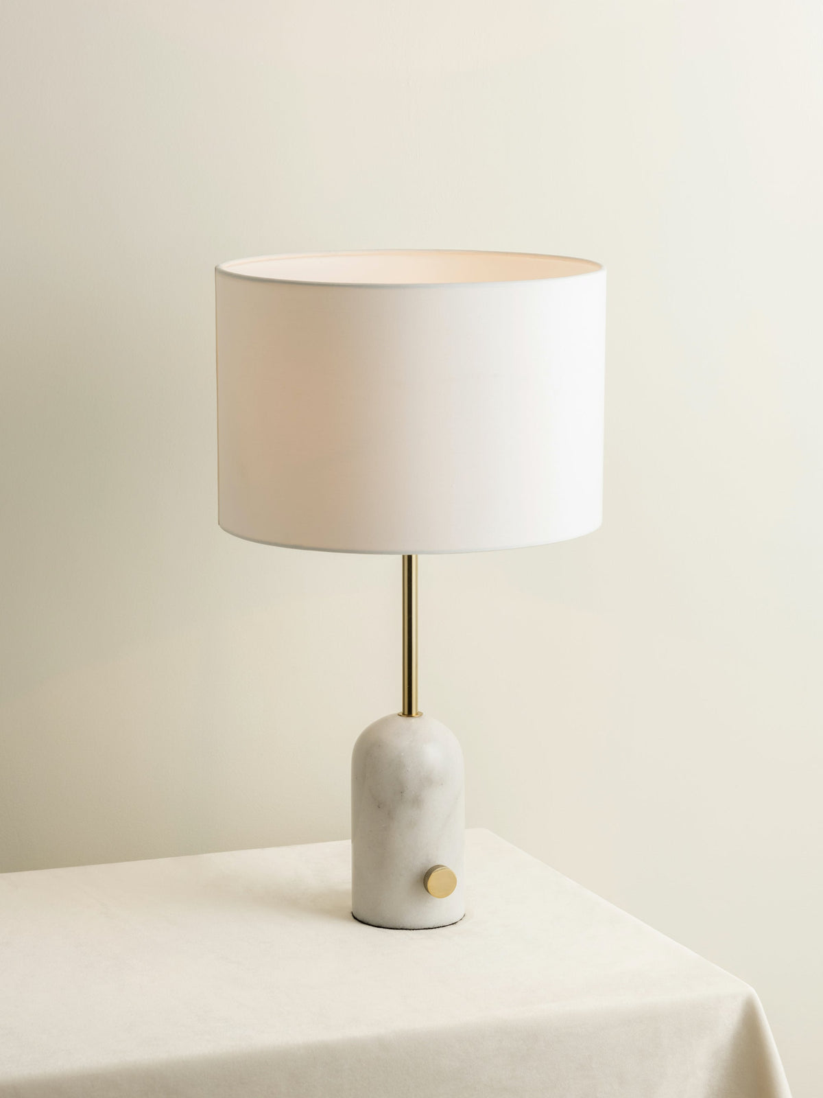 Penn Table Lamp - Black Marble Curved Body & Linen Drum Shade