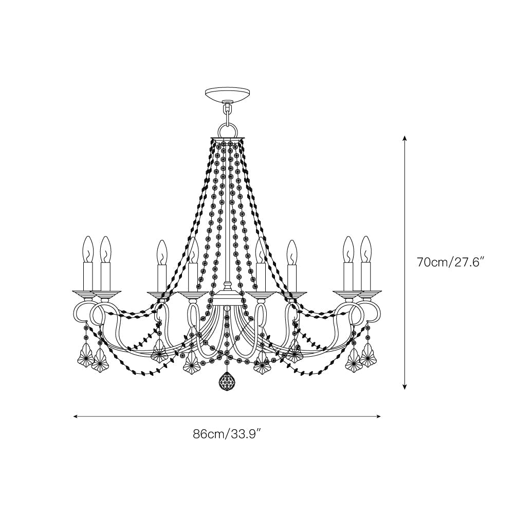 Pennington Chandelier - Antique Brass Candelabra Light & Clear Crystals