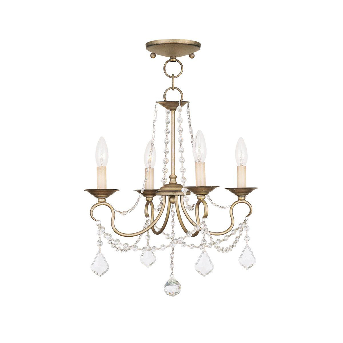 Pennington Chandelier - Antique Brass Candelabra Light & Clear Crystals
