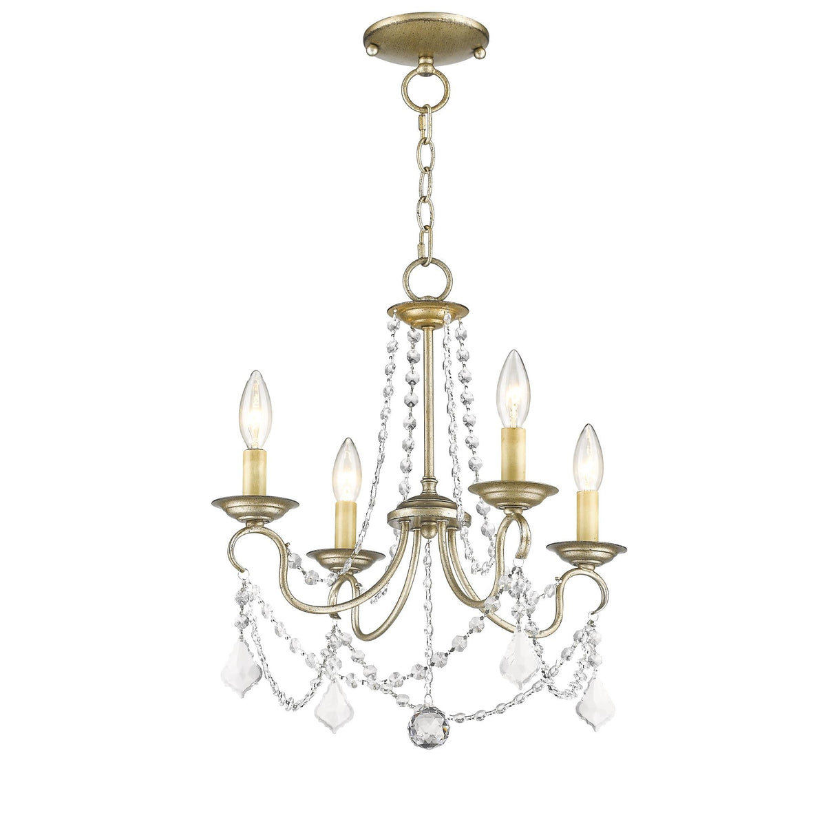 Pennington Chandelier - Antique Brass Candelabra Light & Clear Crystals