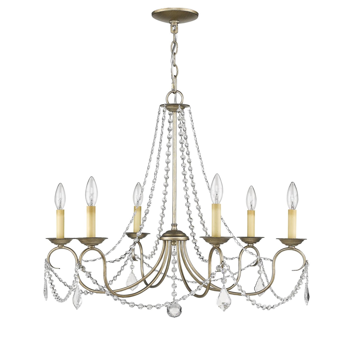 Pennington Chandelier - Antique Brass Candelabra Light & Clear Crystals