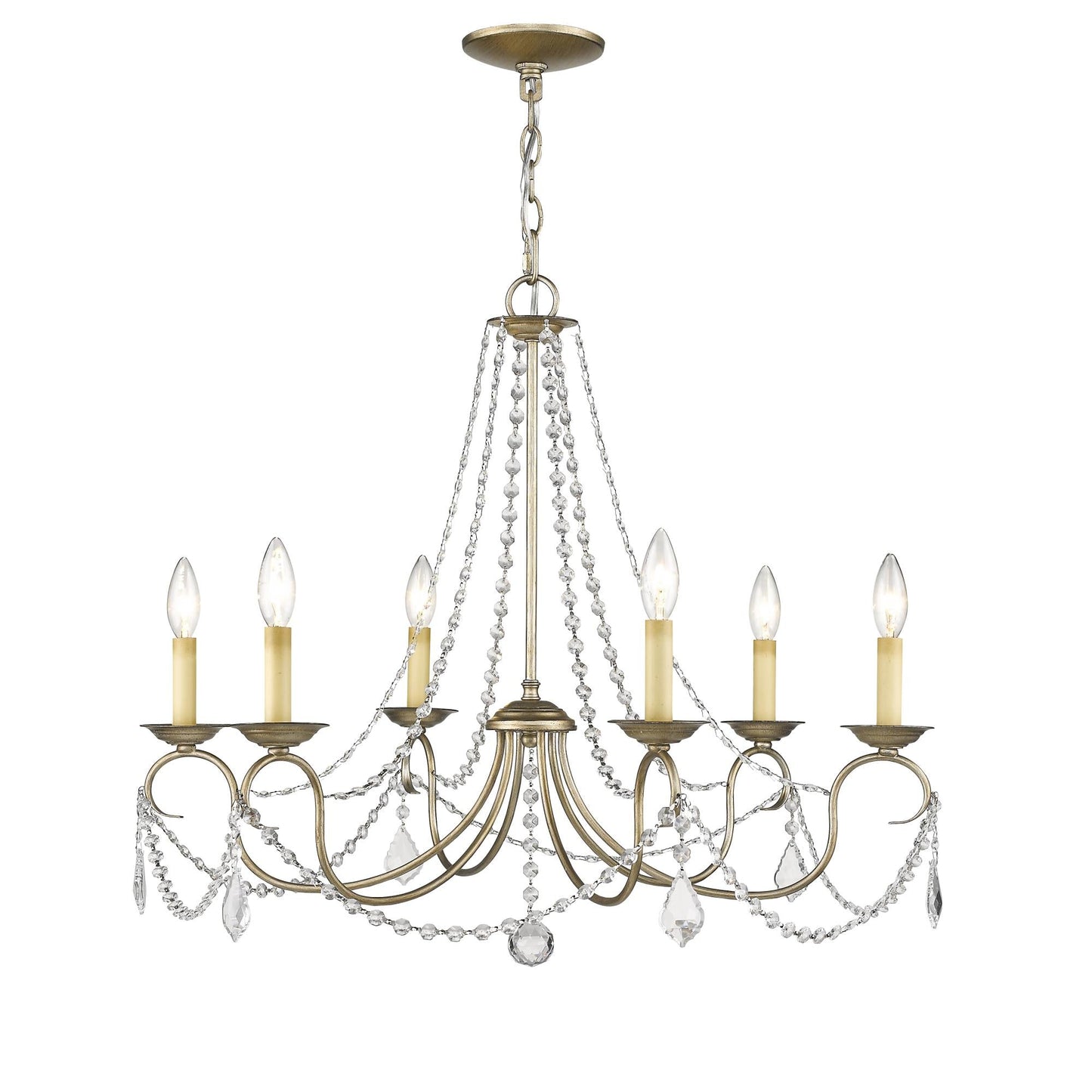 Pennington Chandelier - Antique Brass Candelabra Light & Clear Crystals