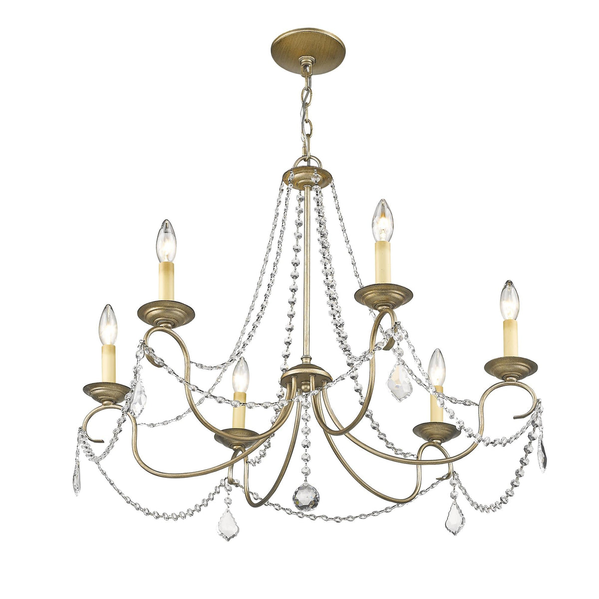 Pennington Chandelier - Antique Brass Candelabra Light & Clear Crystals