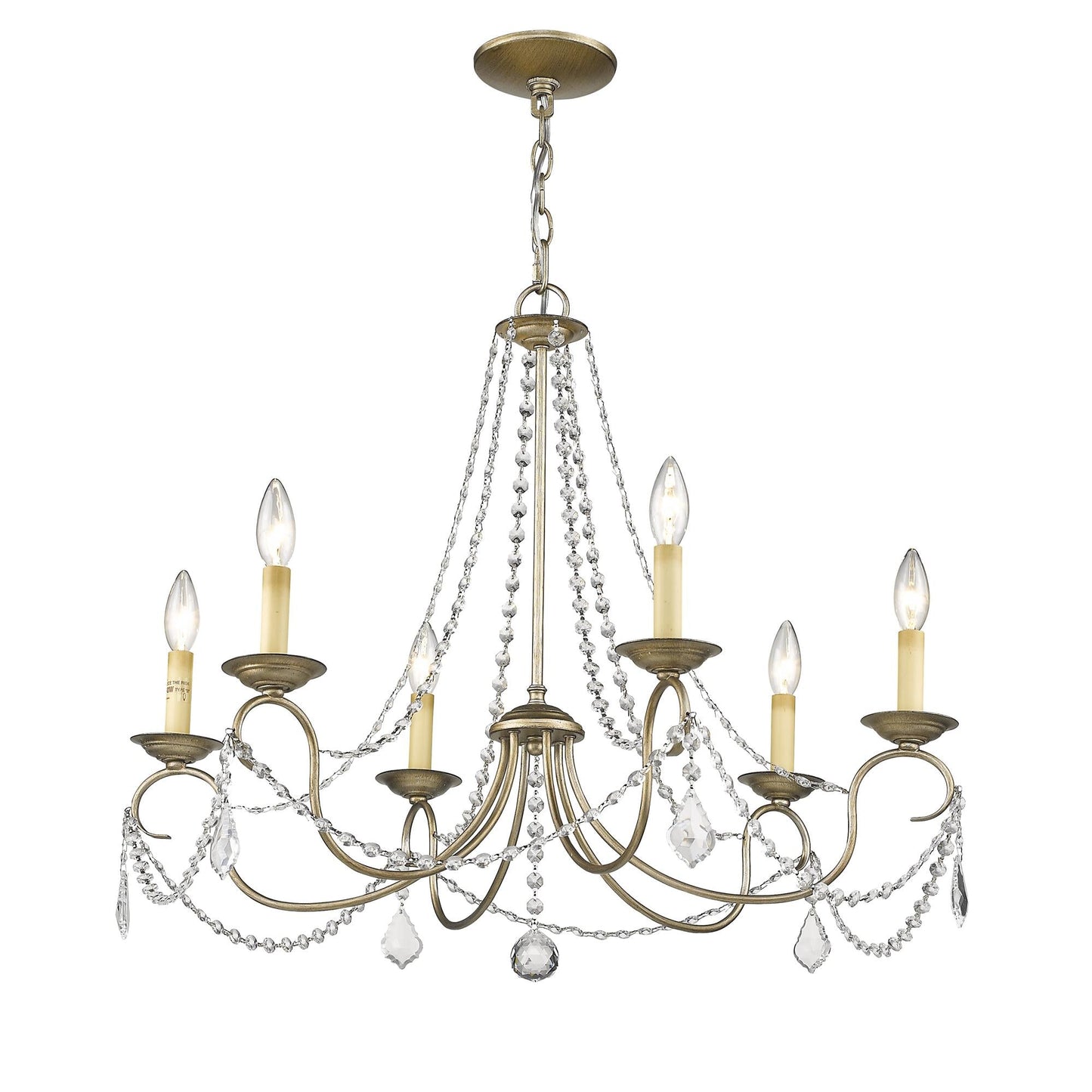 Pennington Chandelier - Antique Brass Candelabra Light & Clear Crystals