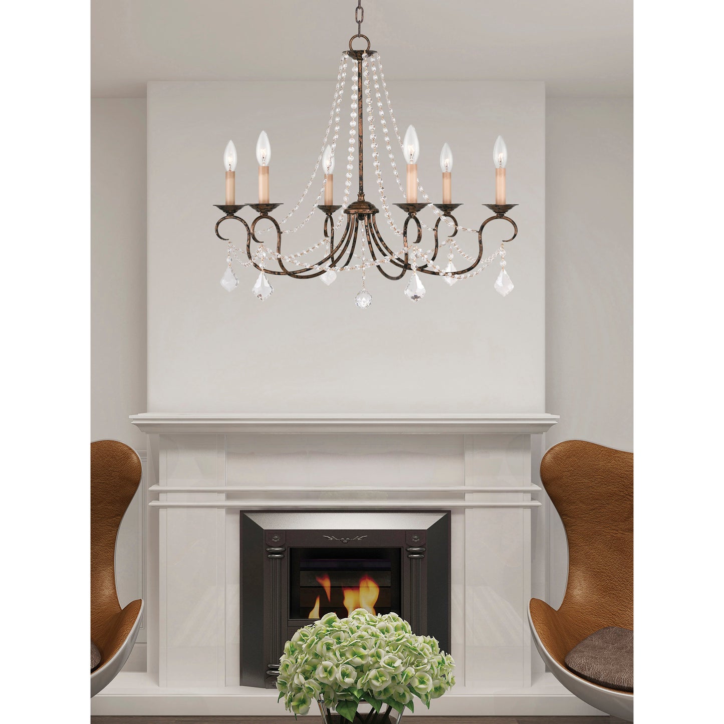 Pennington Chandelier - Antique Brass Candelabra Light & Clear Crystals