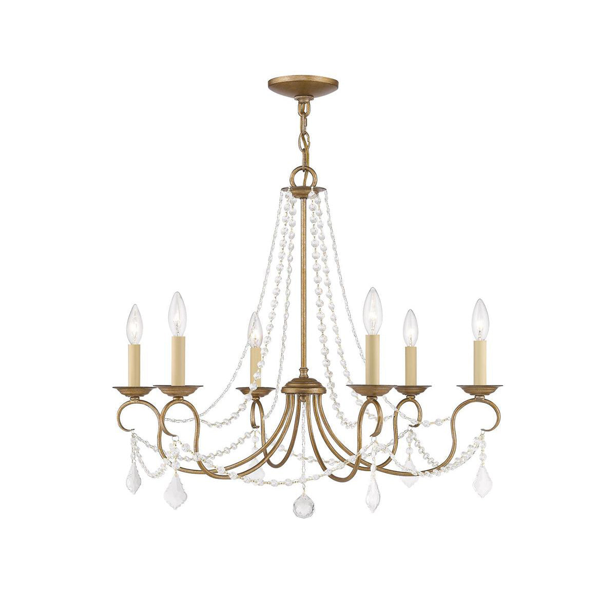 Pennington Chandelier - Antique Brass Candelabra Light & Clear Crystals