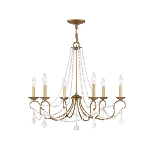 Pennington Chandelier - Antique Brass Candelabra Light & Clear Crystals