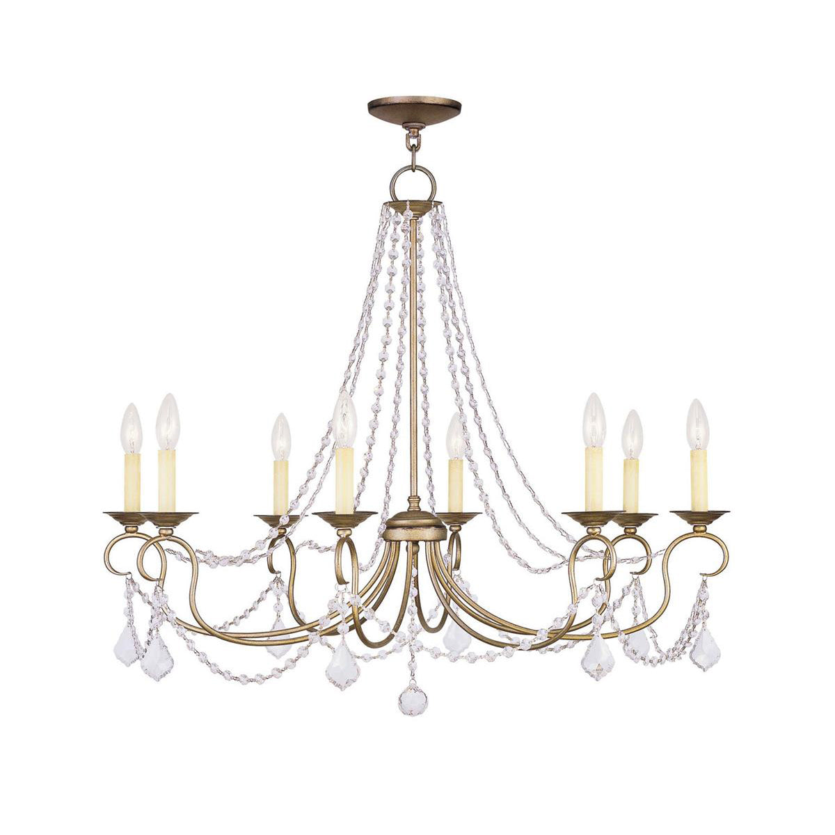 Pennington Chandelier - Antique Brass Candelabra Light & Clear Crystals