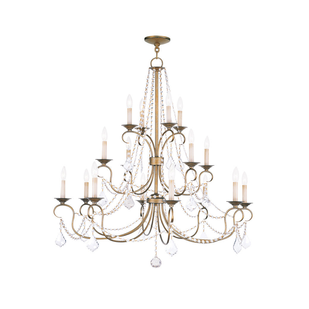 Pennington Chandelier - Antique Brass Candelabra Light & Clear Crystals