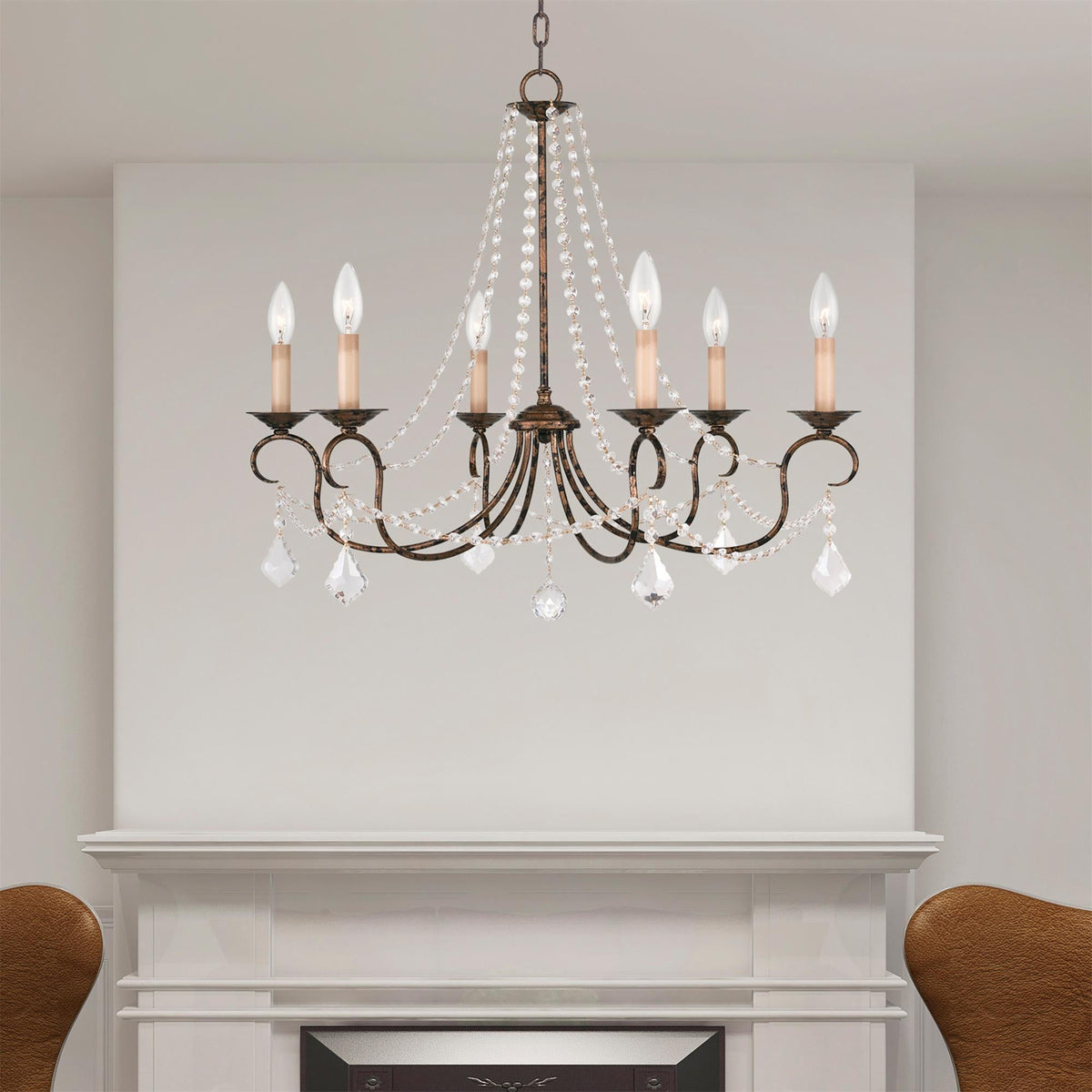 Pennington Chandelier - Antique Brass Candelabra Light & Clear Crystals