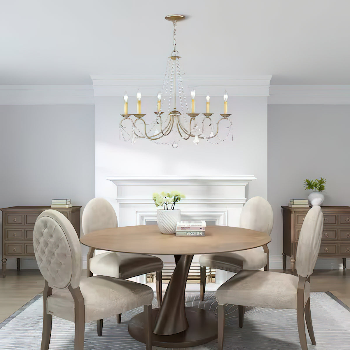 Pennington Chandelier - Antique Brass Candelabra Light & Clear Crystals