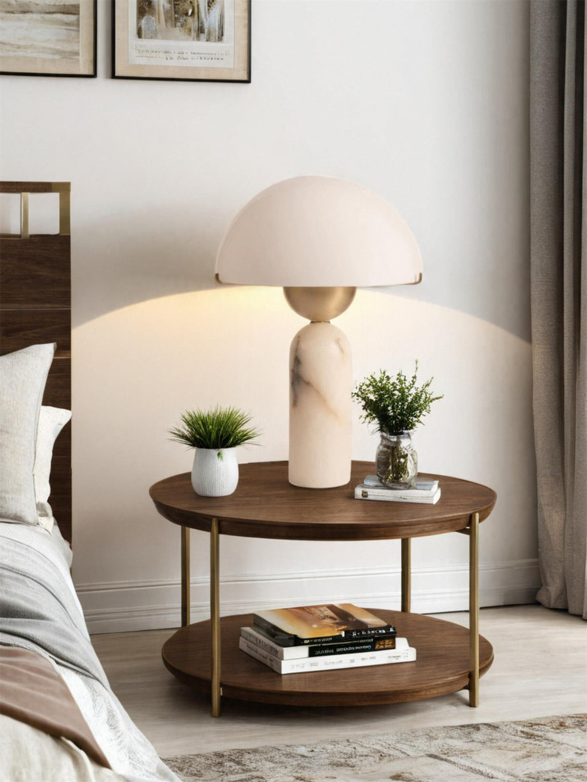 Peono Alabaster Table Lamp - Hand-Cut Natural Stone & Gold Accent Light
