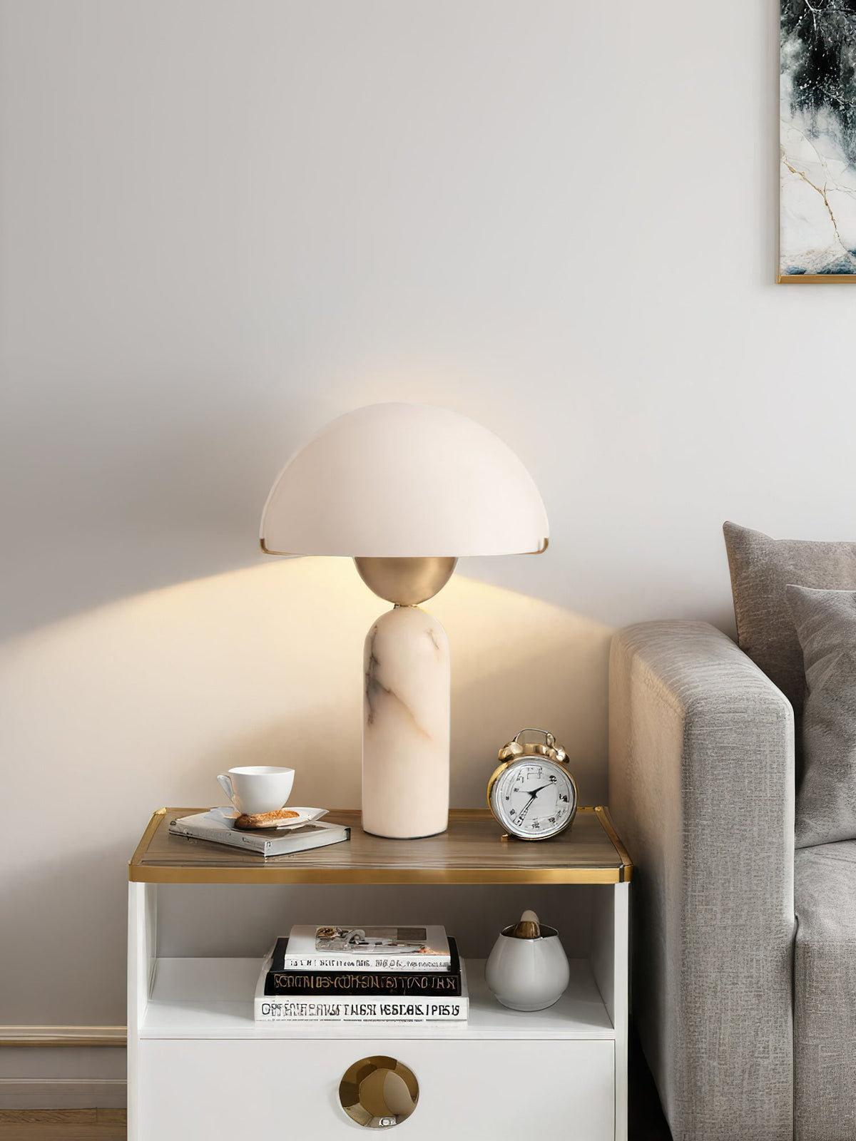 Peono Alabaster Table Lamp - Hand-Cut Natural Stone & Gold Accent Light