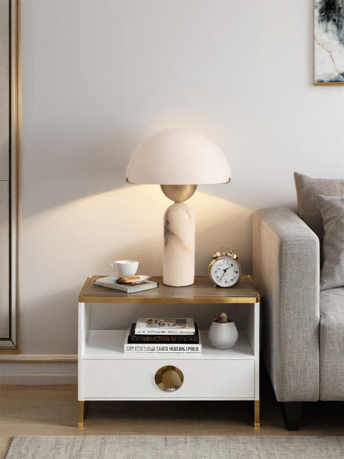 Peono Alabaster Table Lamp - Hand-Cut Natural Stone & Gold Accent Light