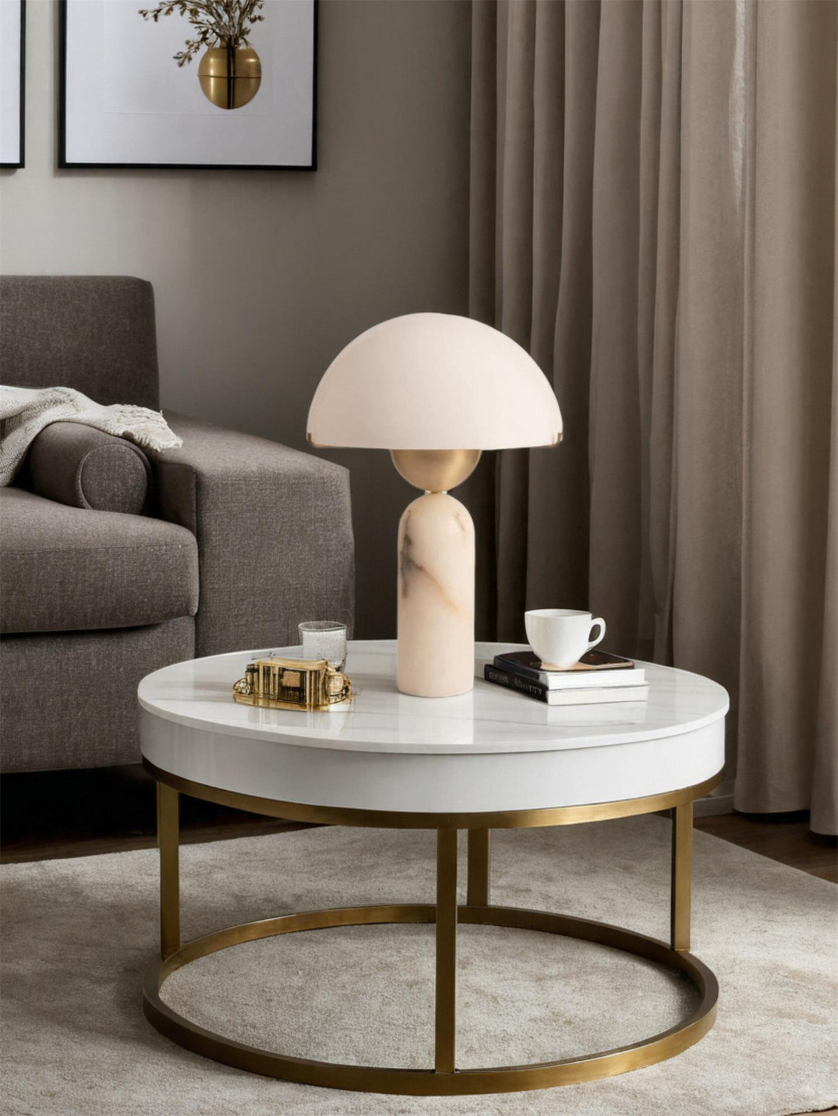 Peono Alabaster Table Lamp - Hand-Cut Natural Stone & Gold Accent Light