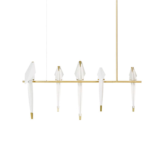 Perch Chandelier - Kinetic Origami Bird Pendant & Gold Branch Light