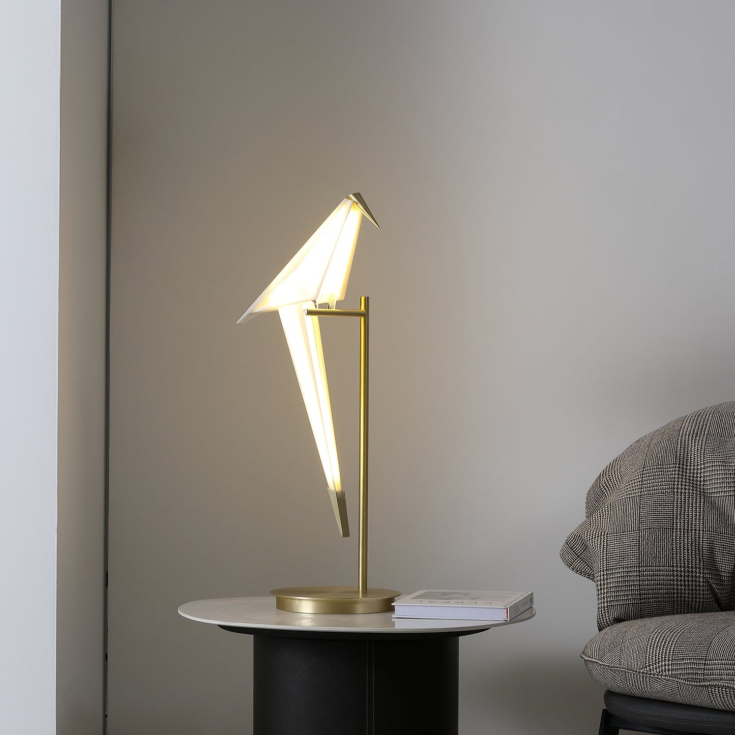 Perch Table Lamp - Kinetic Bird Light & Touch-Motion Brass Frame
