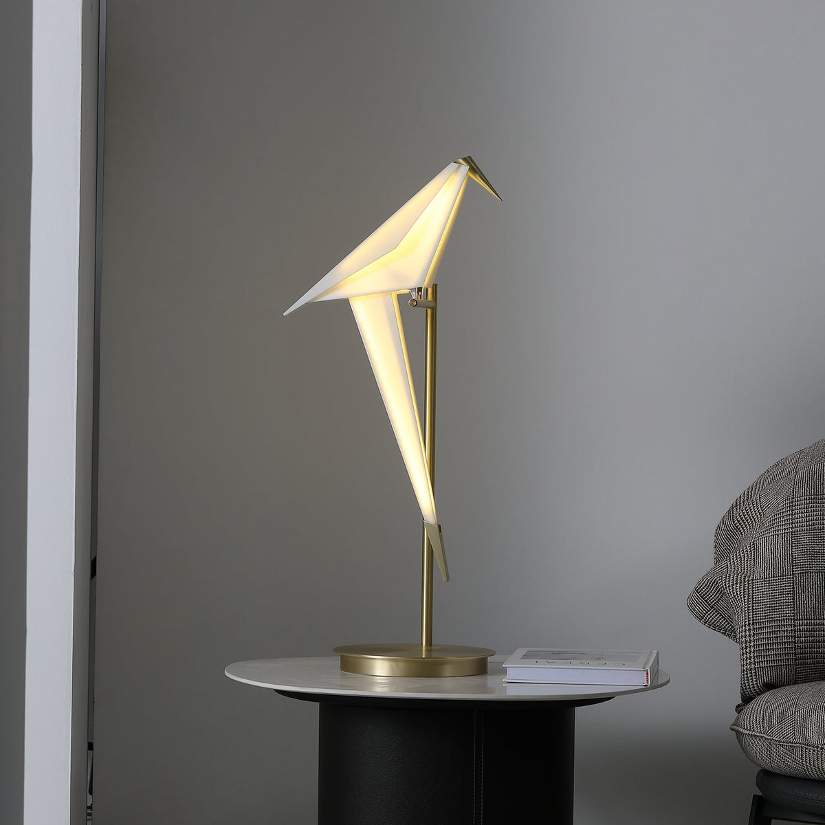 Perch Table Lamp - Kinetic Bird Light & Touch-Motion Brass Frame