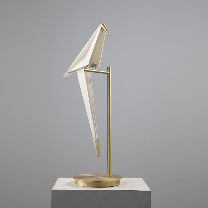 Perch Table Lamp - Kinetic Bird Light & Touch-Motion Brass Frame