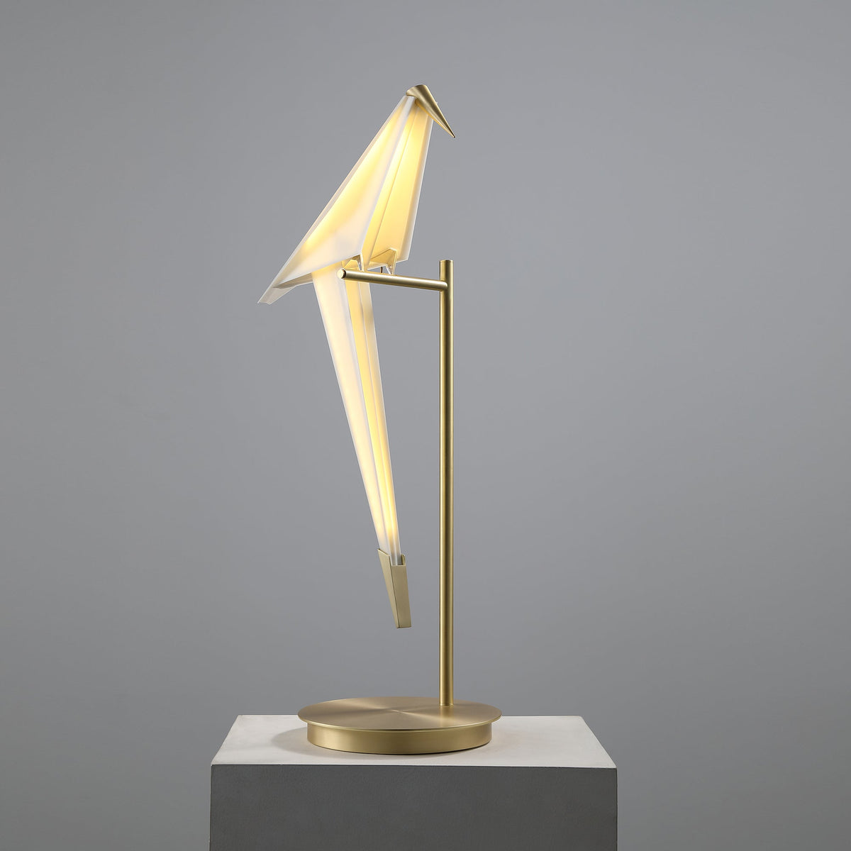 Perch Table Lamp - Kinetic Bird Light & Touch-Motion Brass Frame