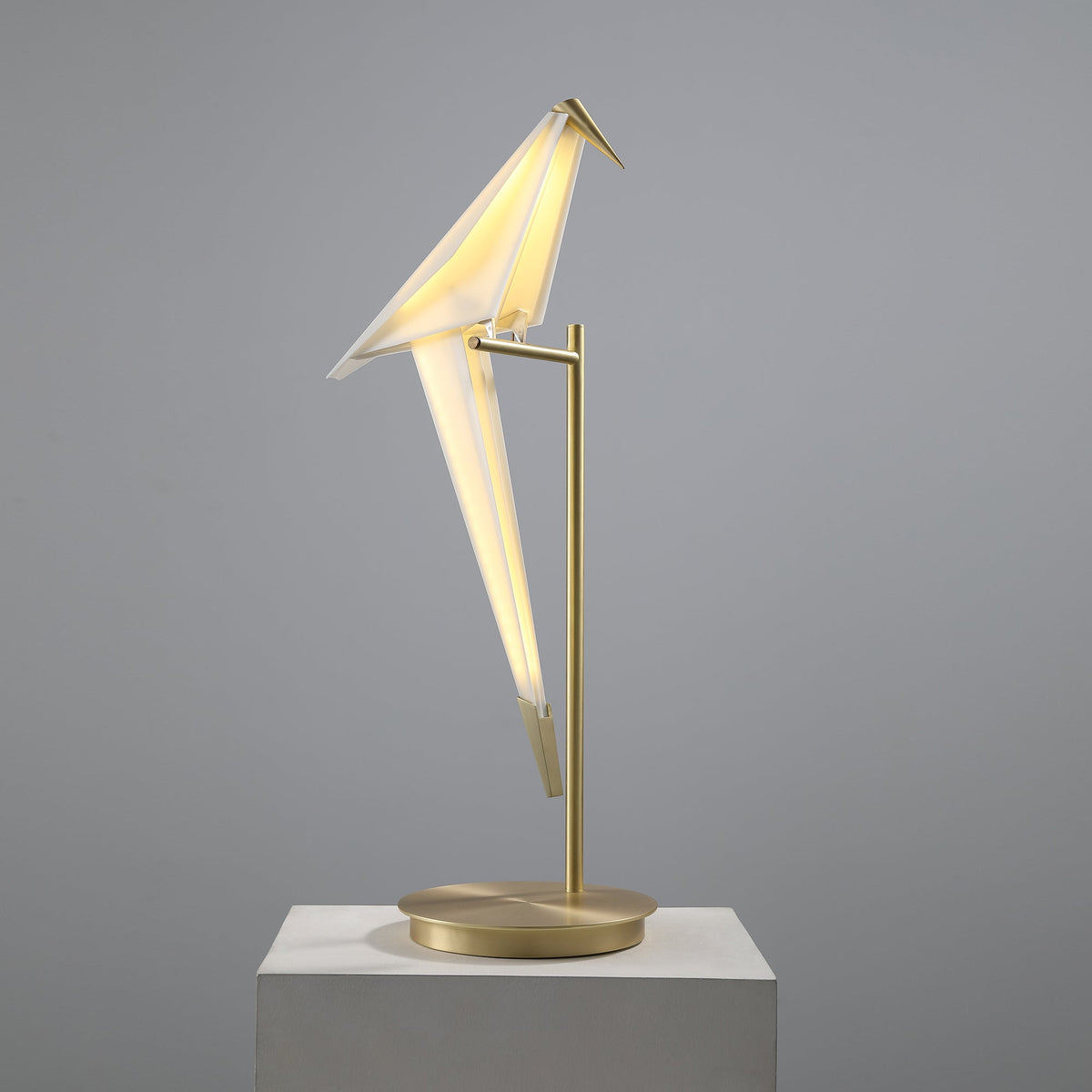 Perch Table Lamp - Kinetic Bird Light & Touch-Motion Brass Frame