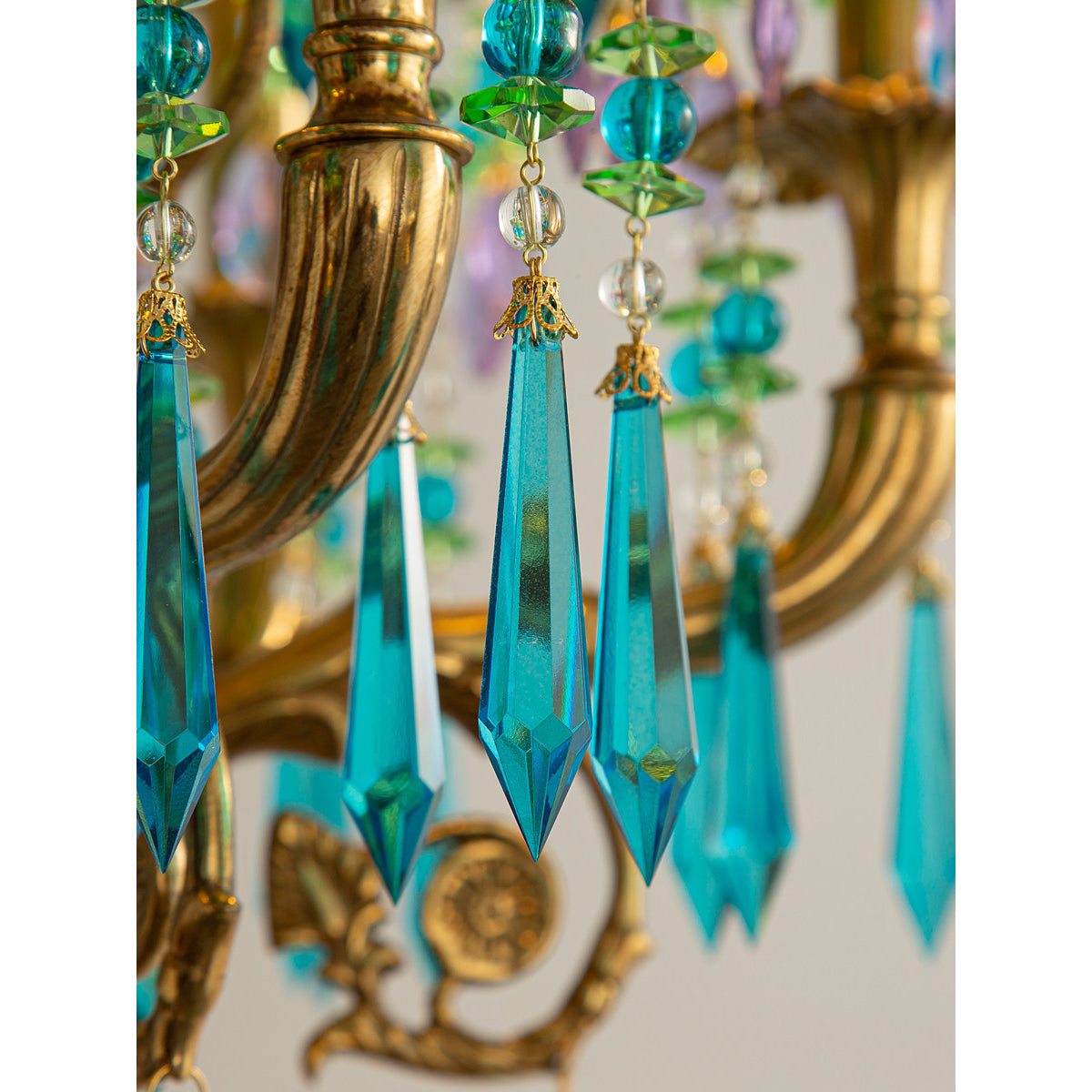 Perky Peacock Floor Lamp - Sand-Cast Brass & Crystal Sculptural Light