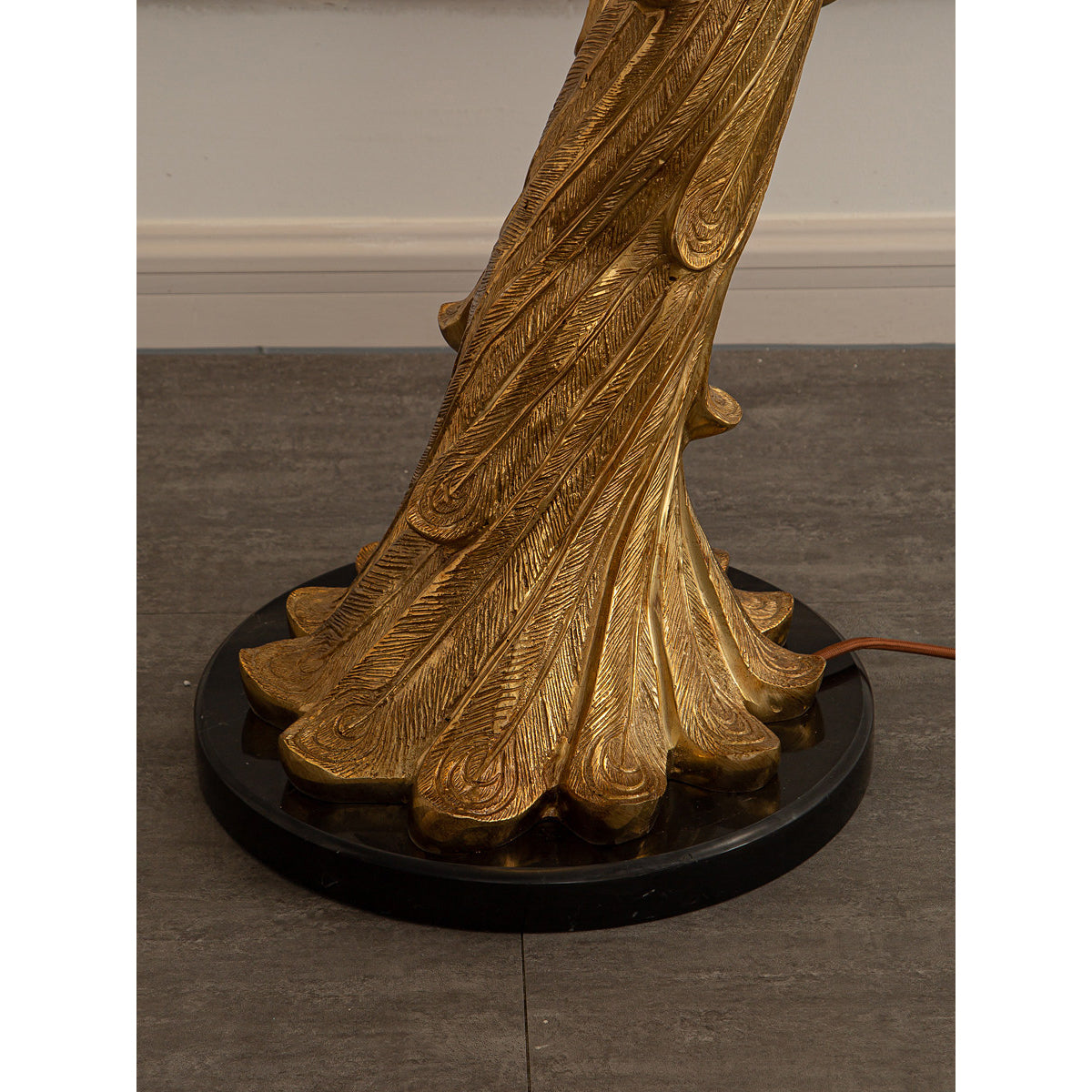 Perky Peacock Floor Lamp - Sand-Cast Brass & Crystal Sculptural Light