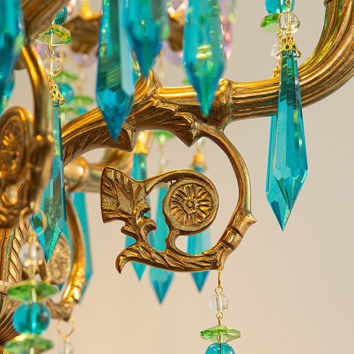 Perky Peacock Floor Lamp - Sand-Cast Brass & Crystal Sculptural Light