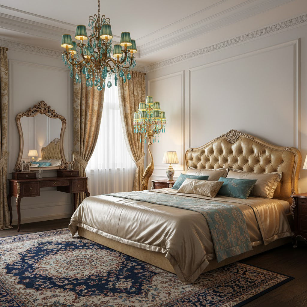 Perky Peacock Floor Lamp - Sand-Cast Brass & Crystal Sculptural Light