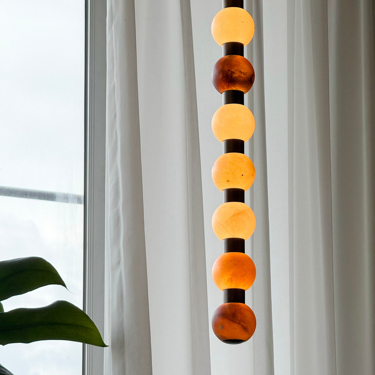 Perle Alabaster Pendant Lamp - Natural Stone Column & Stainless Steel Light