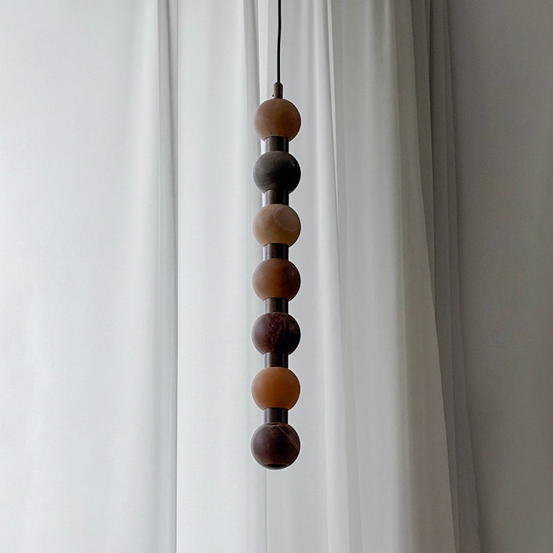Perle Alabaster Pendant Lamp - Natural Stone Column & Stainless Steel Light