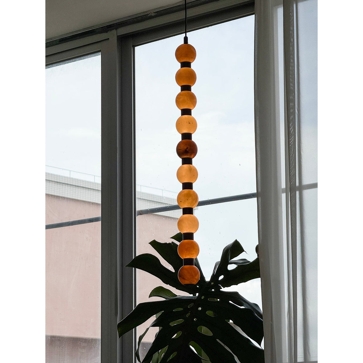 Perle Alabaster Pendant Lamp - Natural Stone Column & Stainless Steel Light