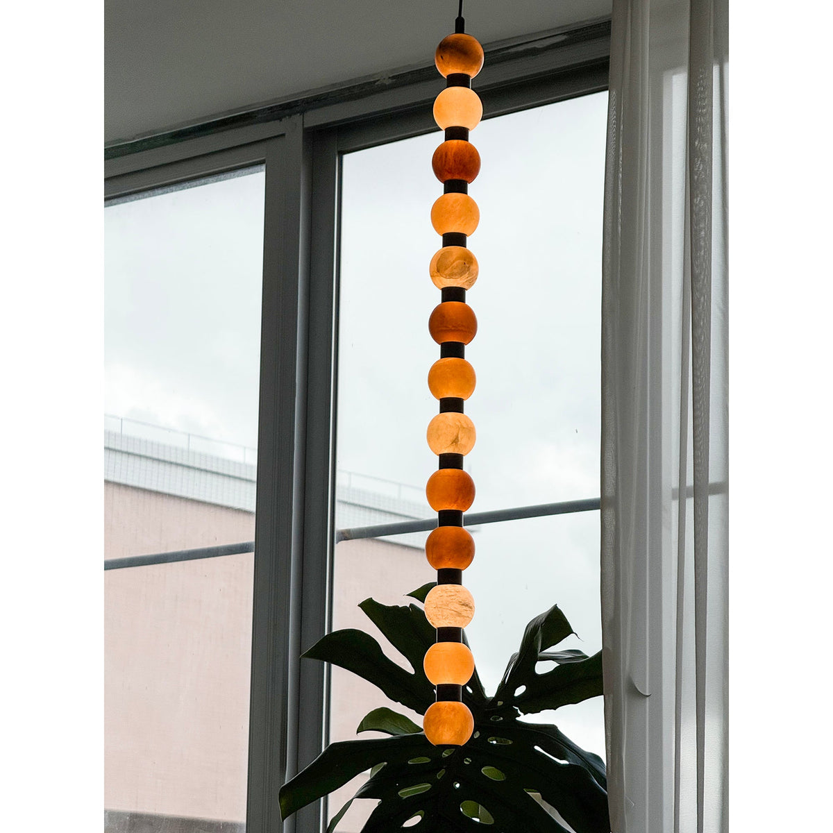 Perle Alabaster Pendant Lamp - Natural Stone Column & Stainless Steel Light