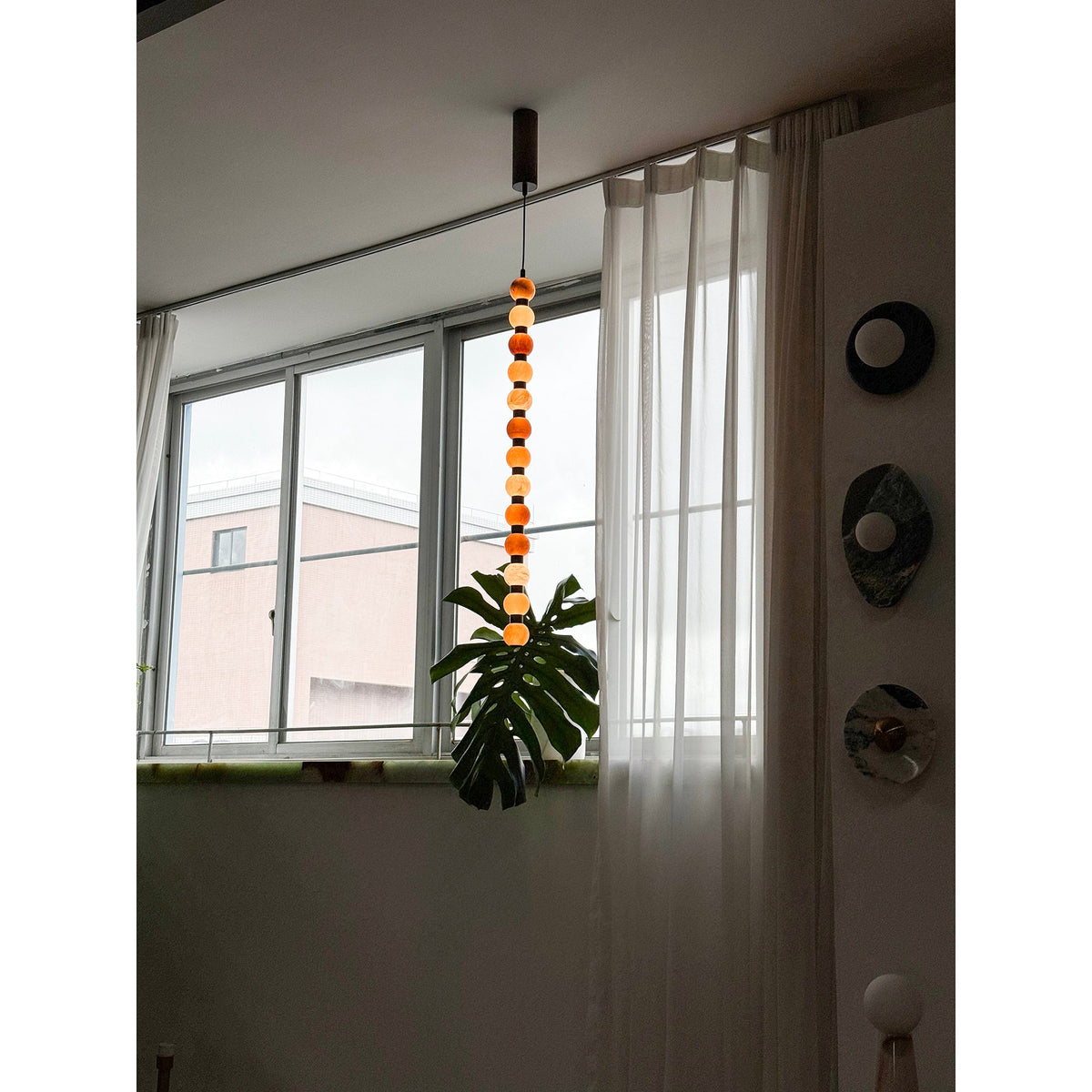 Perle Alabaster Pendant Lamp - Natural Stone Column & Stainless Steel Light