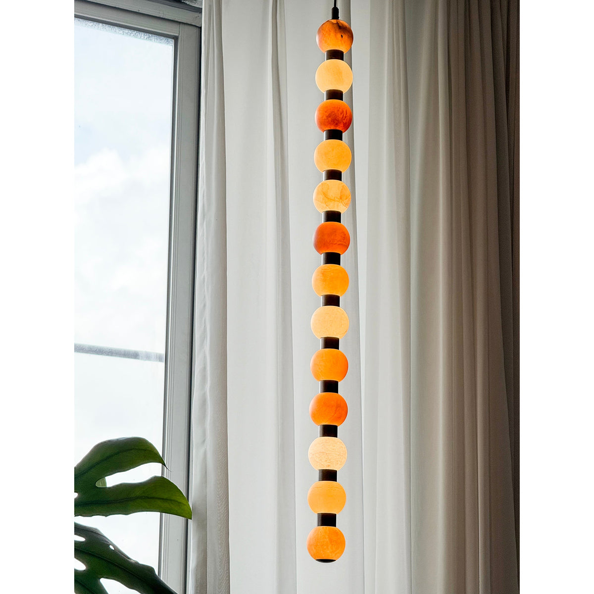 Perle Alabaster Pendant Lamp - Natural Stone Column & Stainless Steel Light
