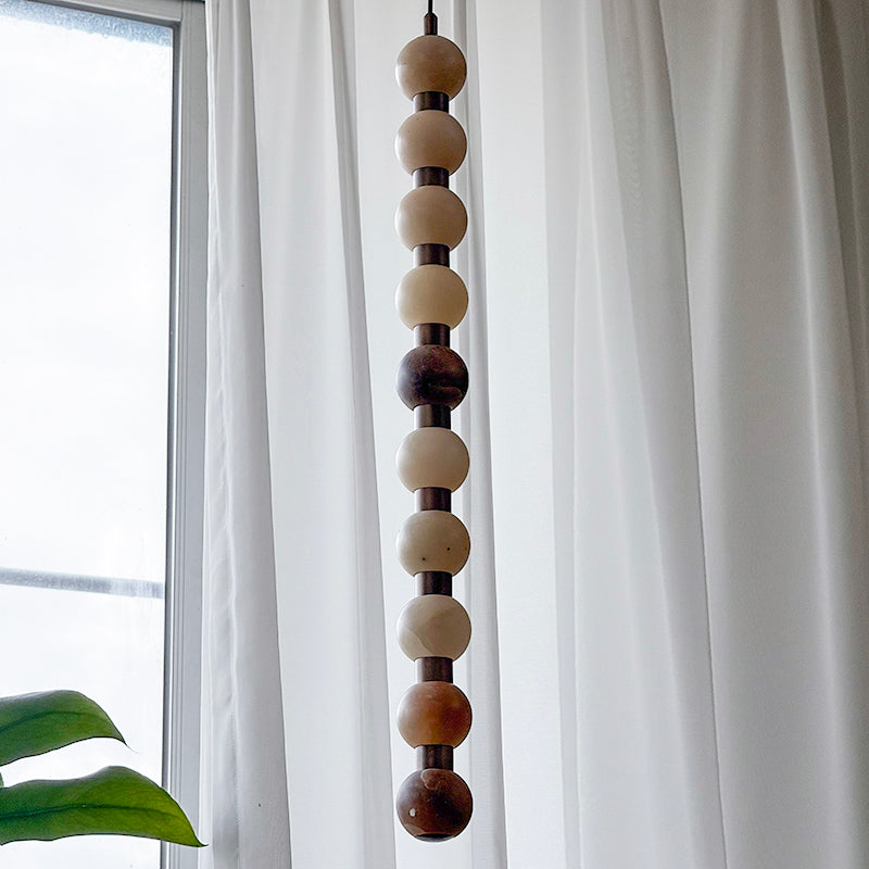 Perle Alabaster Pendant Lamp - Natural Stone Column & Stainless Steel Light