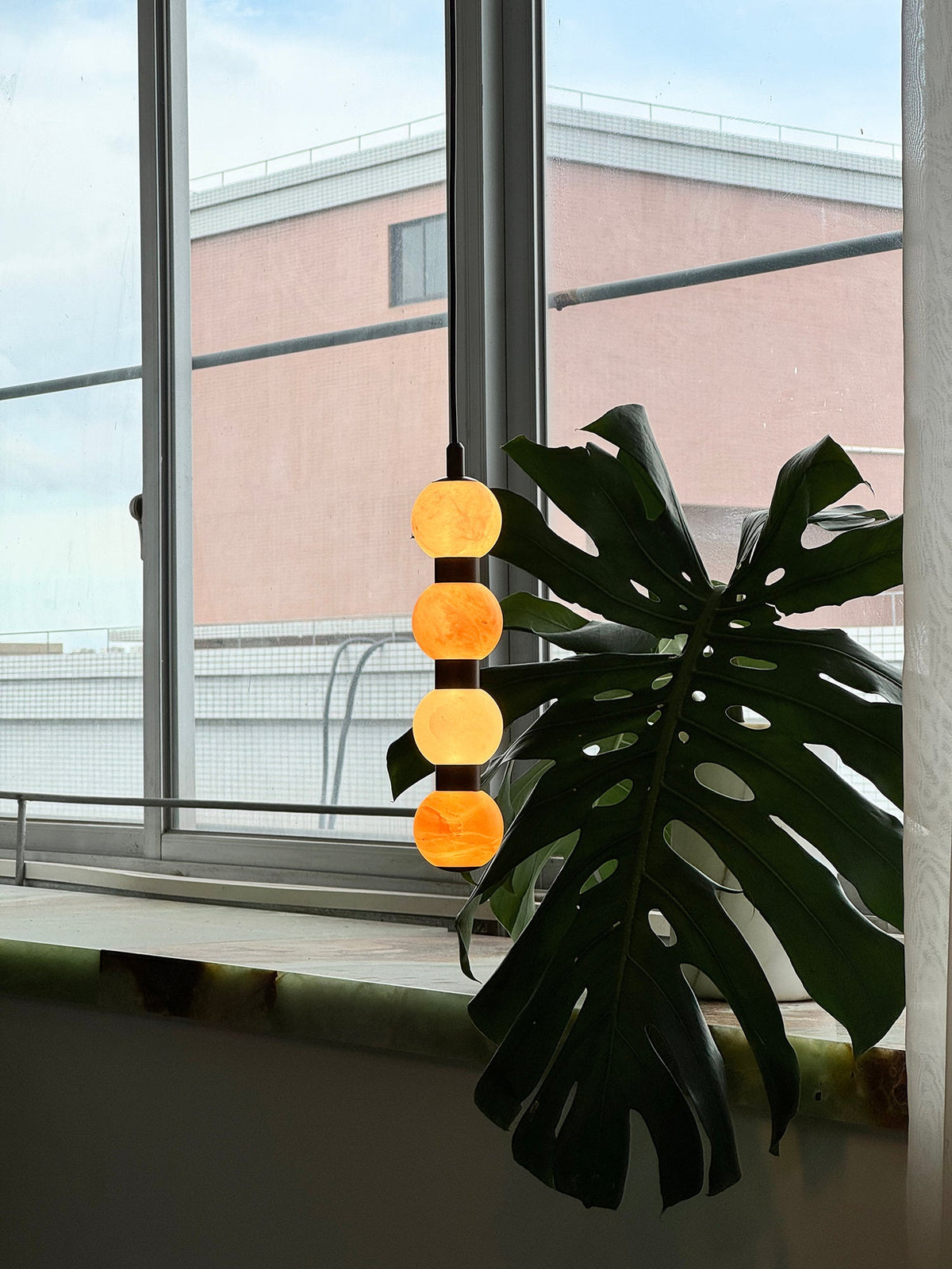 Perle Alabaster Pendant Lamp - Natural Stone Column & Stainless Steel Light