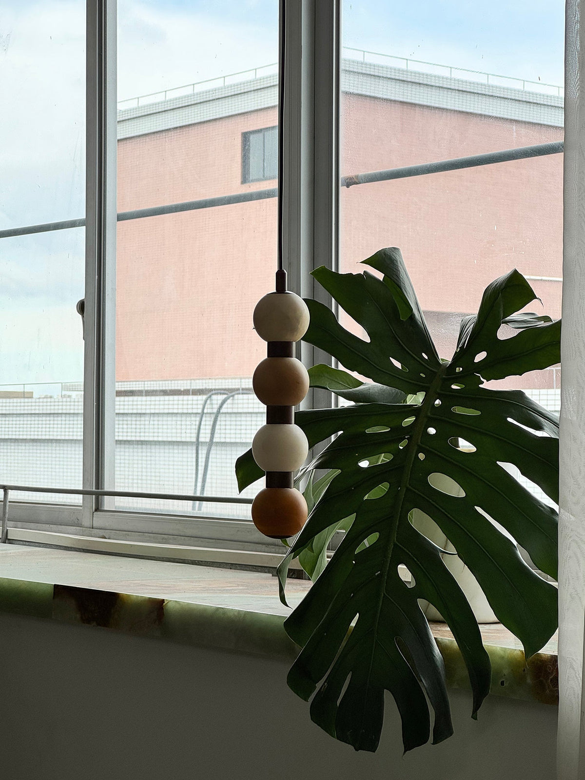 Perle Alabaster Pendant Lamp - Natural Stone Column & Stainless Steel Light