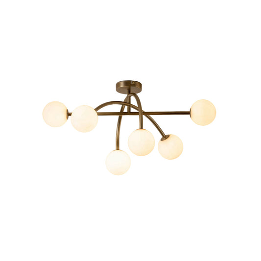 Perry Ceiling Lamp - Flush Mount 6-Arm Brass Light & Glass Globes