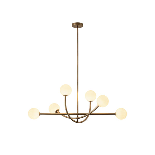 Perry Chandelier - Curvaceous Brass Arms & Frosted Glass Globe Light
