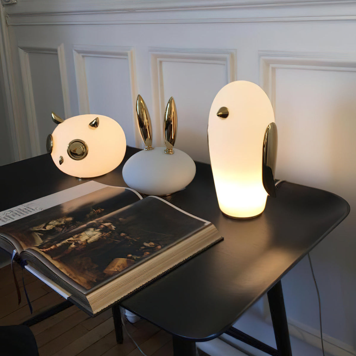 Pet Table Lamp - Whimsical Glass & Gold Animal Companion Light