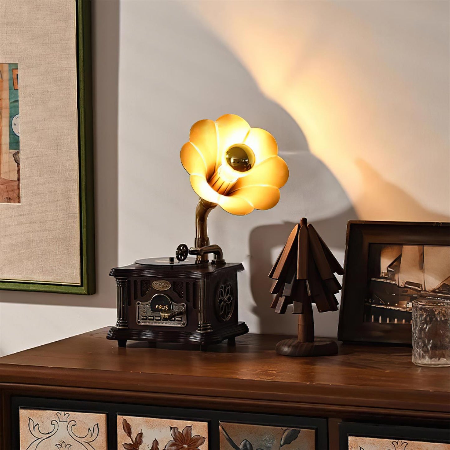 Phonograph Table Lamp - Vintage Gramophone Light & Bluetooth Speaker