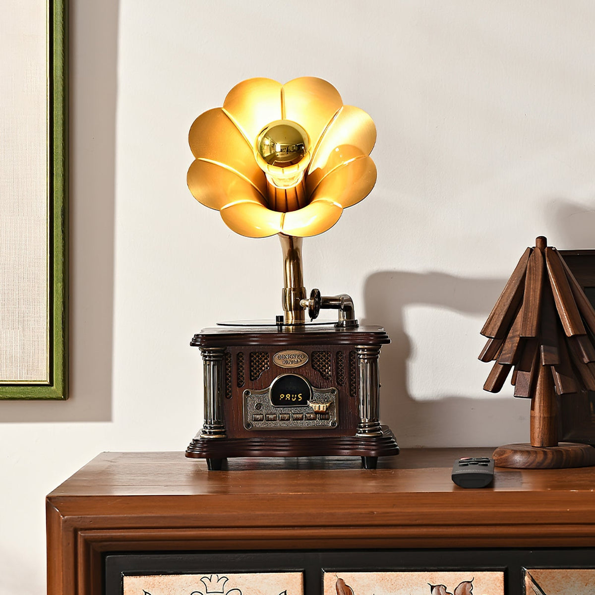 Phonograph Table Lamp - Vintage Gramophone Light & Bluetooth Speaker