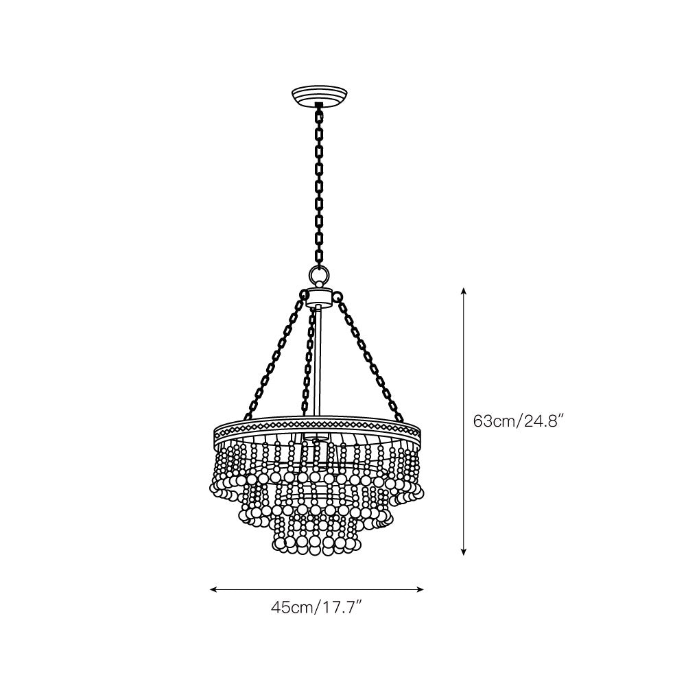Pia Large Chandelier - Natural Wood Bead Tiered Light & Copper Frame