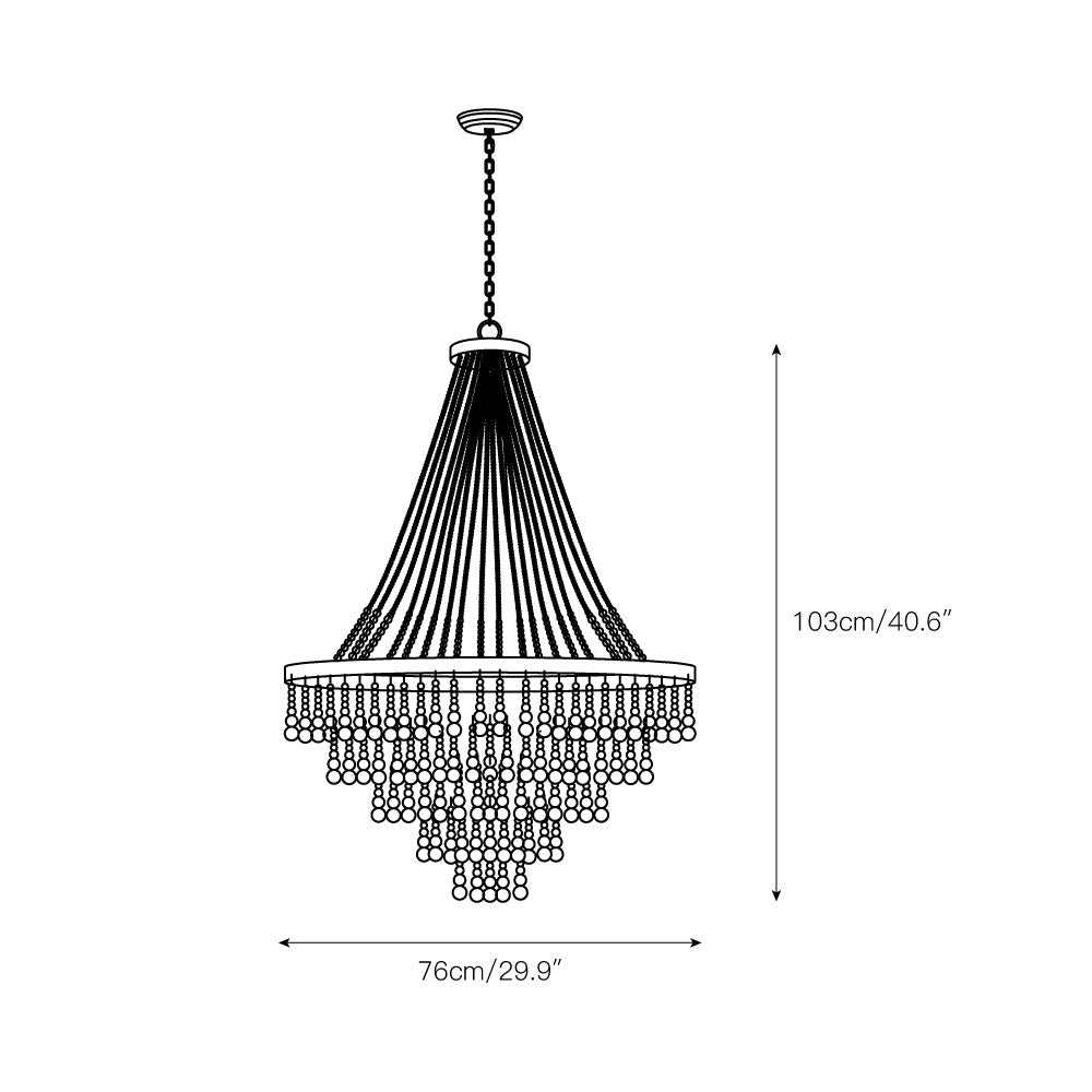 Pia Large Chandelier - Natural Wood Bead Tiered Light & Copper Frame