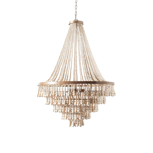 Pia Large Chandelier - Natural Wood Bead Tiered Light & Copper Frame